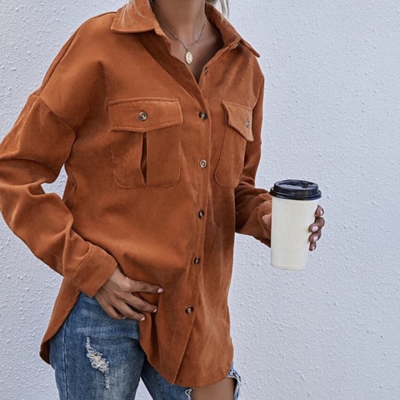 Rust brown oversized button down pocket shacket - Picture 10 of 13